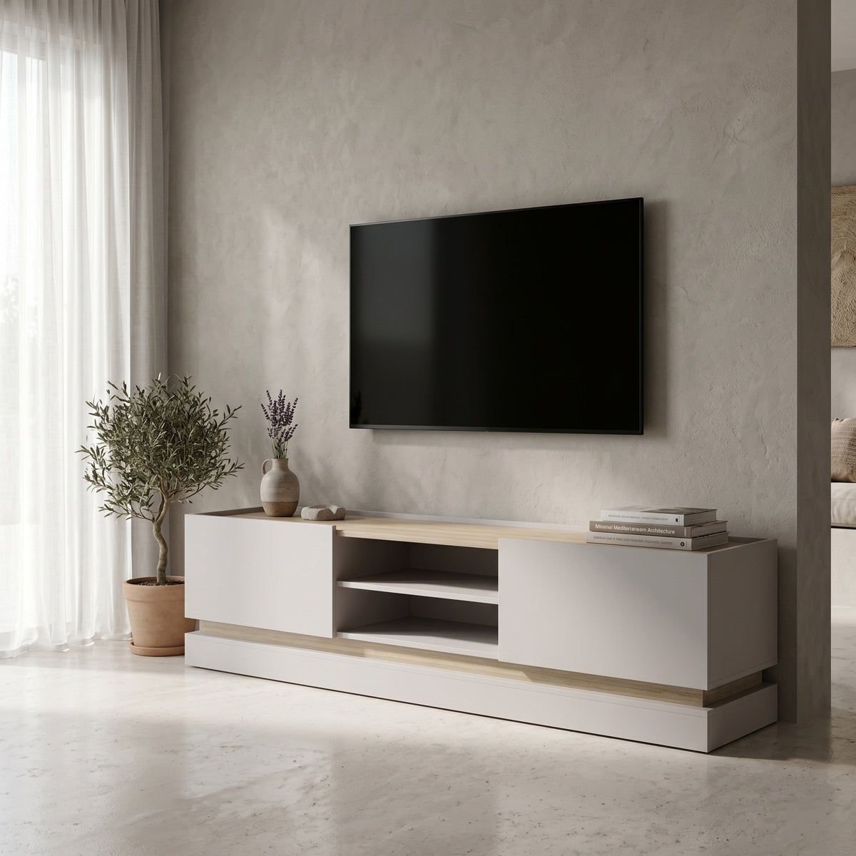 Comodă TV Wendo, Gri-Sonoma, 200x37x47 cm