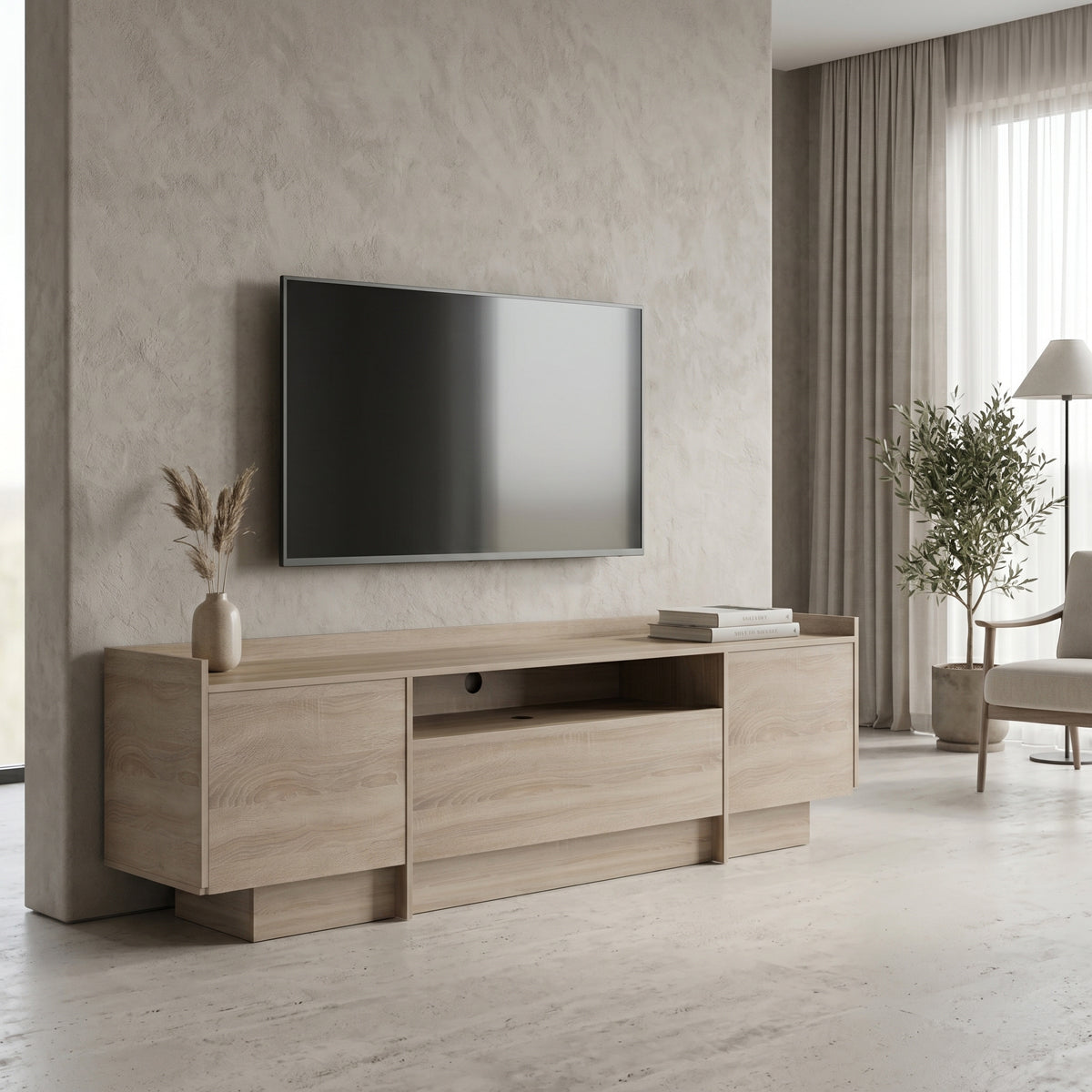 Comodă TV Derden, Sonoma, 197x38x58 cm