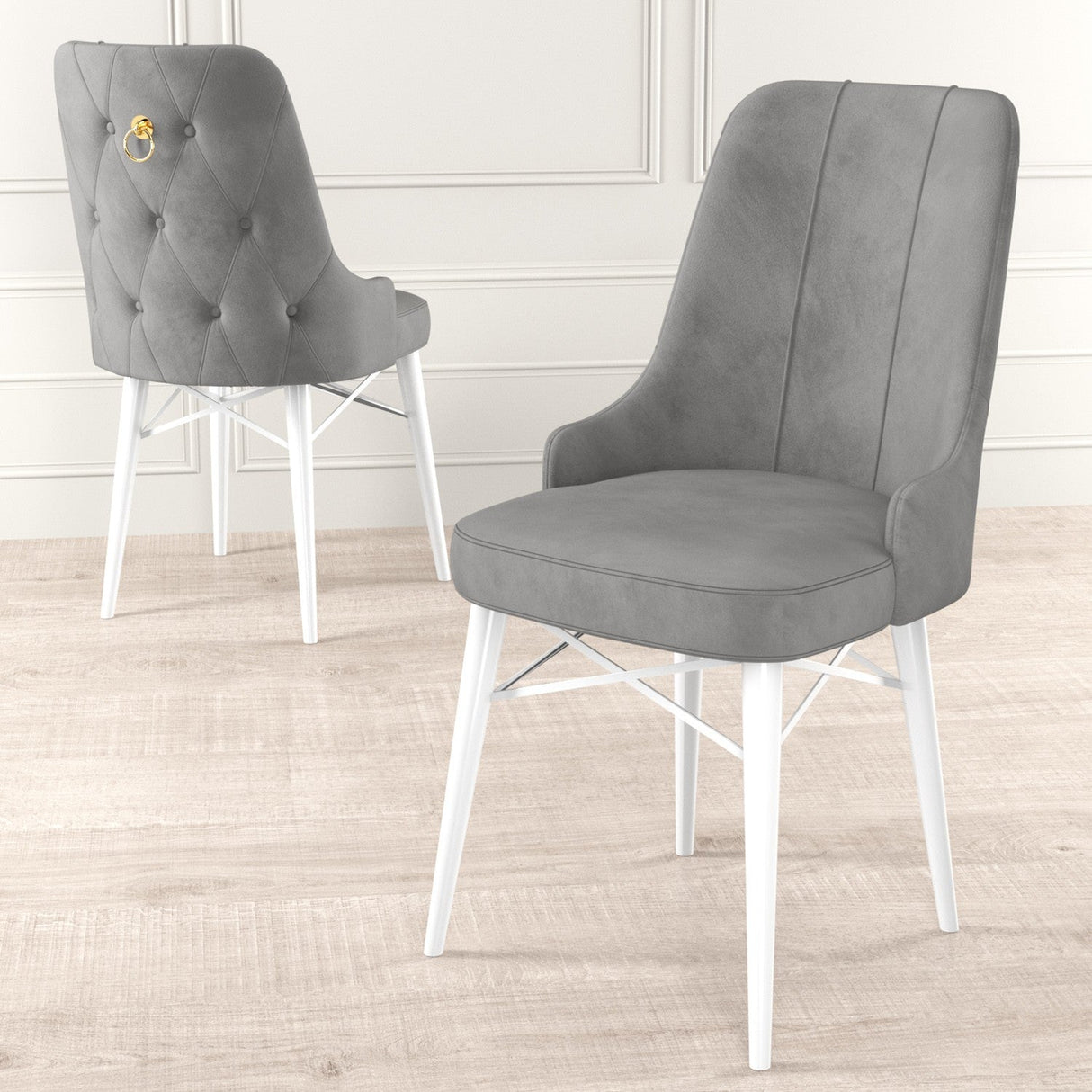 Set de scaune Pare, Diverse culori, Diverse configurații, 46x46x94 cm - Gri - Alb - 4 bucăți | SKU: 240CHR1519 | Set de scaune Pare, 46x46x94 cm, varianta Gri - Alb - 4 bucăți, produs pentru amenajarea locuinței, disponibil online în România la CasaMob