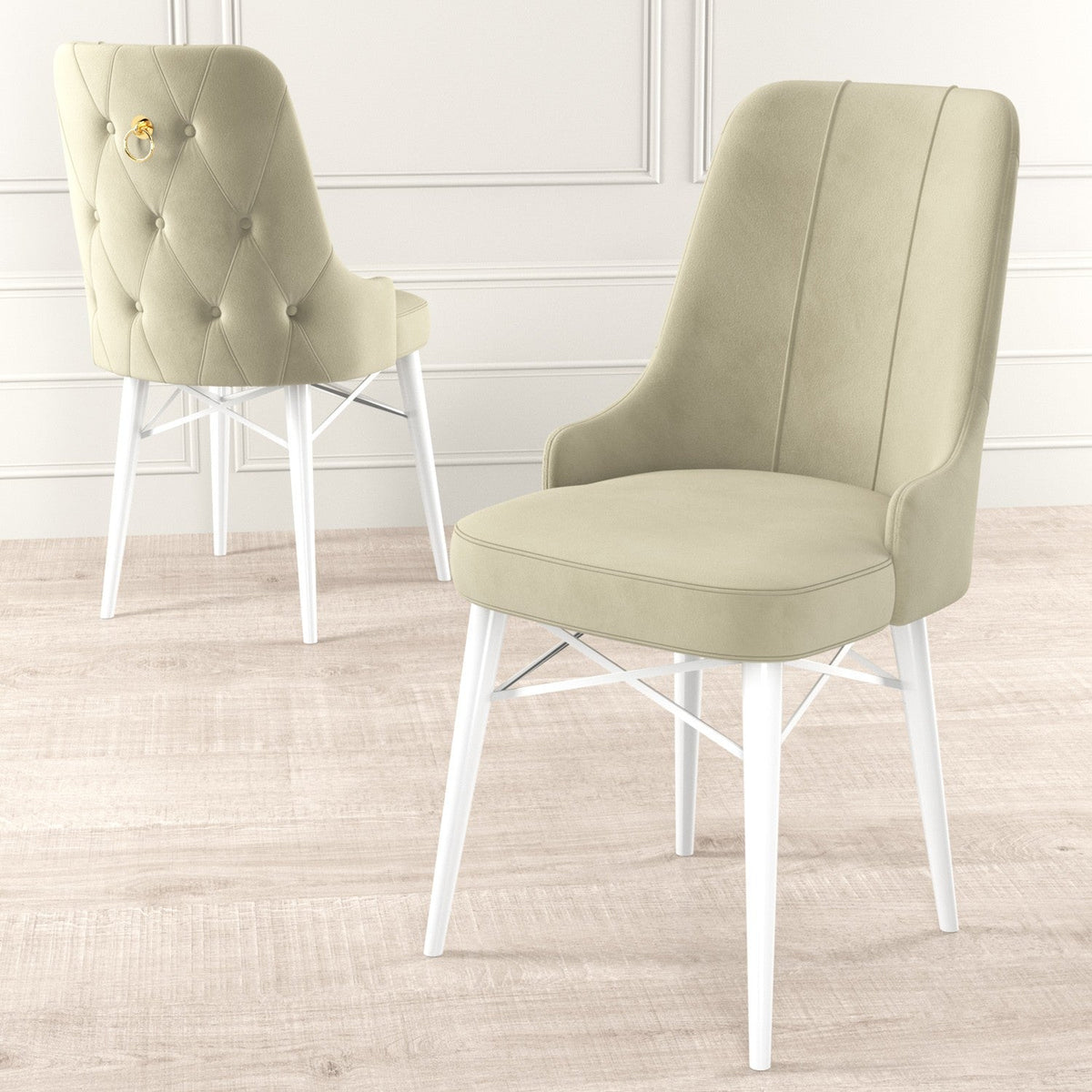 Crem - Alb - 6 bucăți | SKU: 240CHR1525 | Set de scaune Pare, 46x46x94 cm, varianta Crem - Alb - 6 bucăți, produs pentru amenajarea locuinței, disponibil online în România la CasaMob