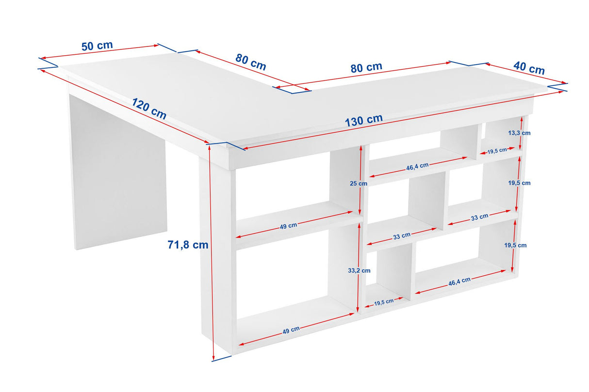Birou Vesper, Alb - Pin atlantic, 130x120x72 cm
