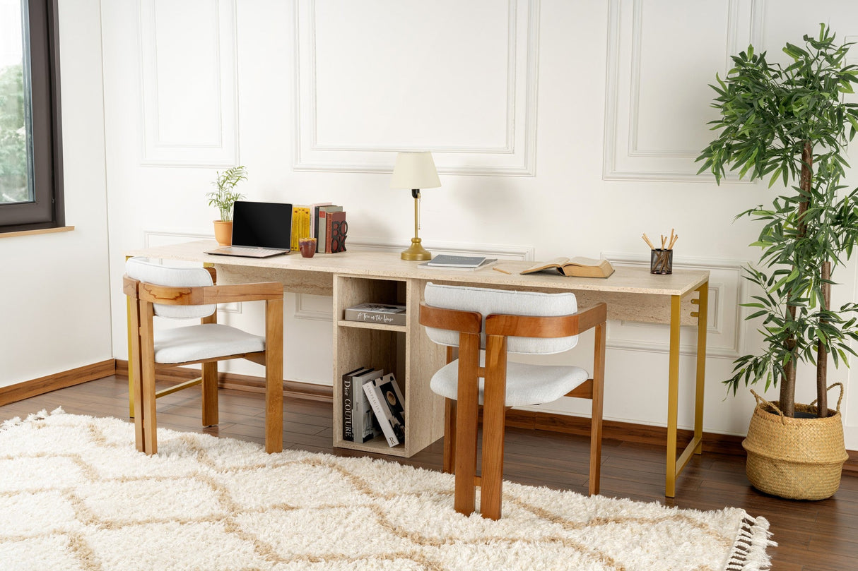 Birou Twin, Diverse culori, 240x60x74 cm - Travertin - Auriu | SKU: 241NRD1107 | Birou Twin, 240x60x74 cm, varianta Travertin - Auriu, produs pentru amenajarea locuinței, disponibil online în România la CasaMob