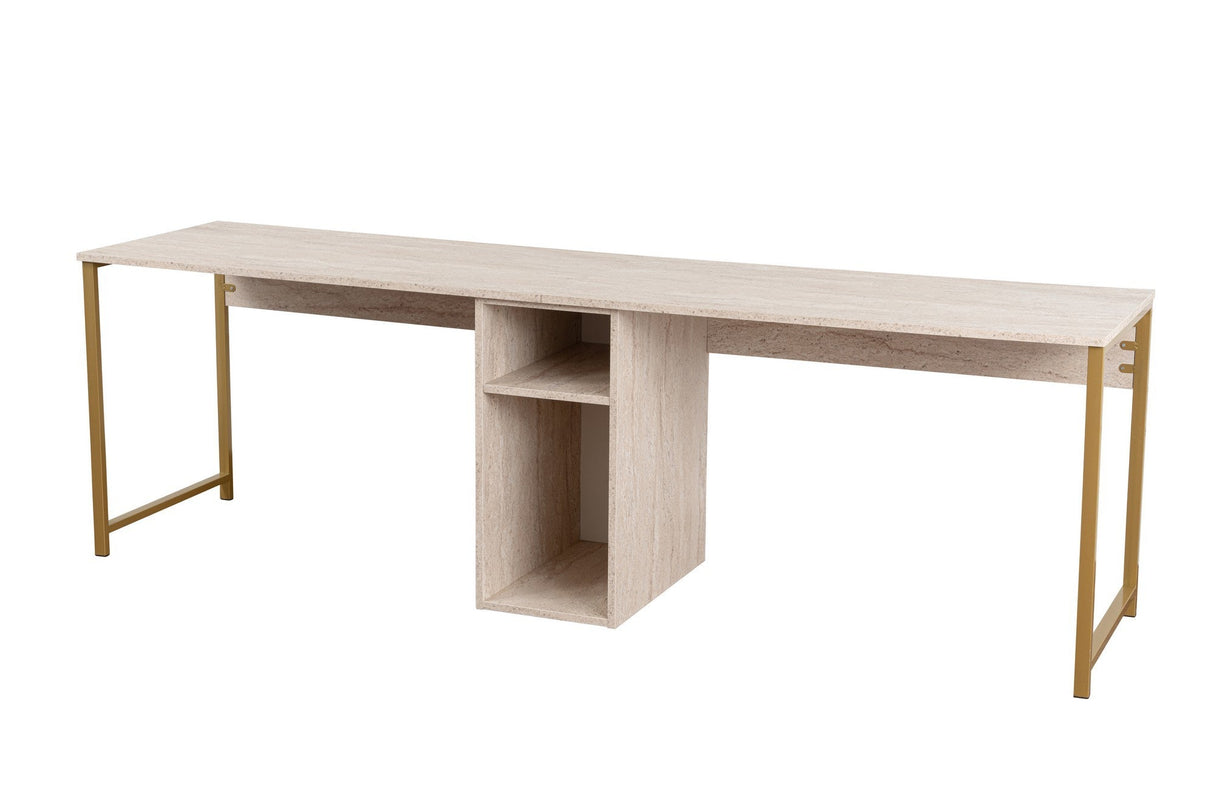 Birou Twin, Diverse culori, 240x60x74 cm - Travertin - Auriu | SKU: 241NRD1107 | Birou Twin, 240x60x74 cm, varianta Travertin - Auriu, produs pentru amenajarea locuinței, disponibil online în România la CasaMob