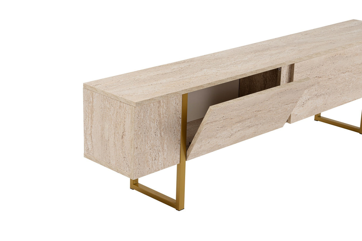 Comodă TV Serenity, Diverse culori, 180x30x50 cm - Travertin - Auriu | SKU: 241NRD1308 | Comodă TV Serenity, 180x30x50 cm, varianta Travertin - Auriu, produs pentru amenajarea locuinței, disponibil online în România la CasaMob