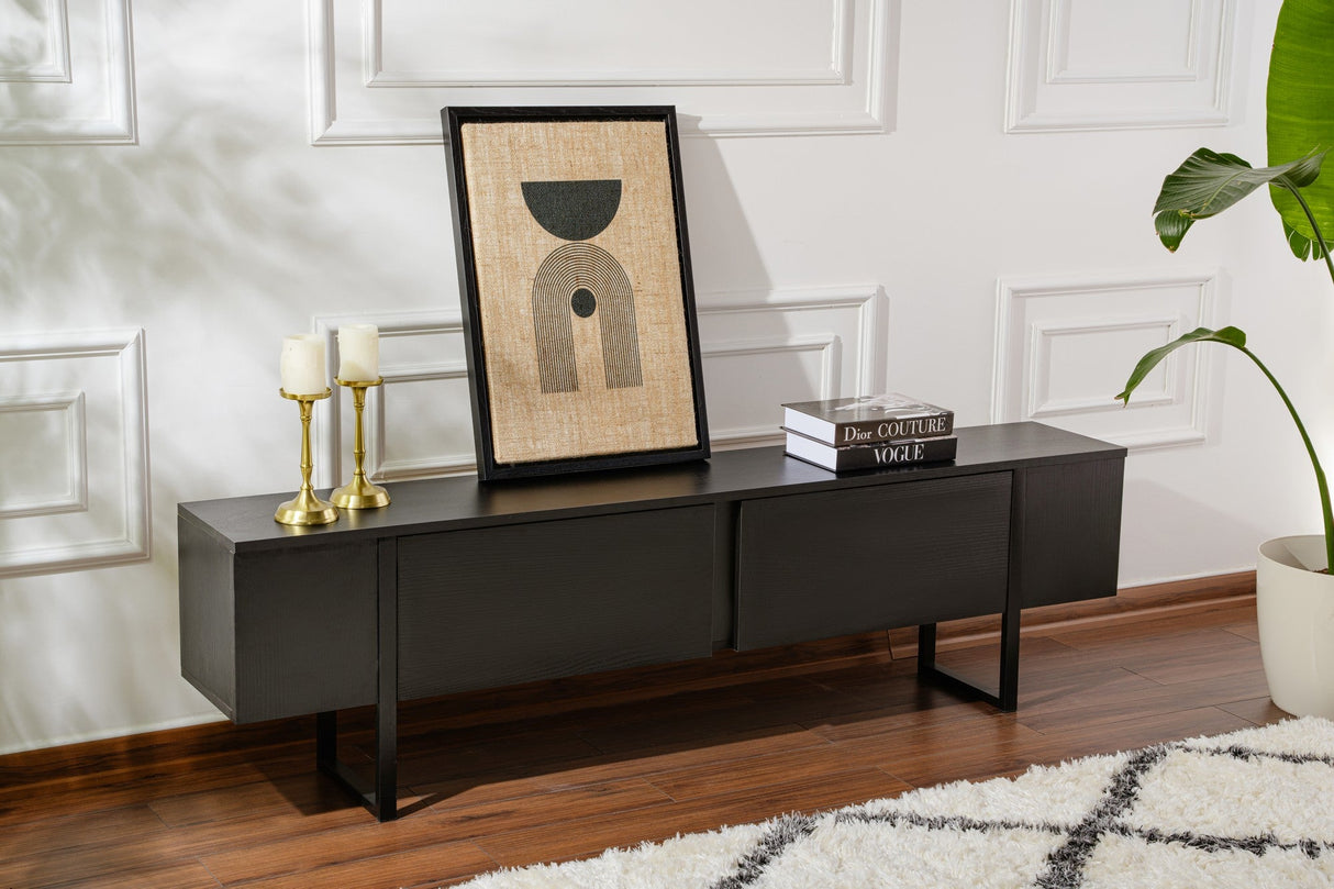 Comodă TV Serenity, Diverse culori, 180x30x50 cm - Wood black - Negru | SKU: 241NRD1309 | Comodă TV Serenity, 180x30x50 cm, varianta Wood black - Negru, produs pentru amenajarea locuinței, disponibil online în România la CasaMob