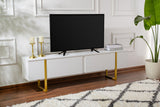 Comodă TV Serenity, Diverse culori, 180x30x50 cm - Alb - Auriu | SKU: 241NRD1312 | Comodă TV Serenity, 180x30x50 cm, varianta Alb - Auriu, produs pentru amenajarea locuinței, disponibil online în România la CasaMob
