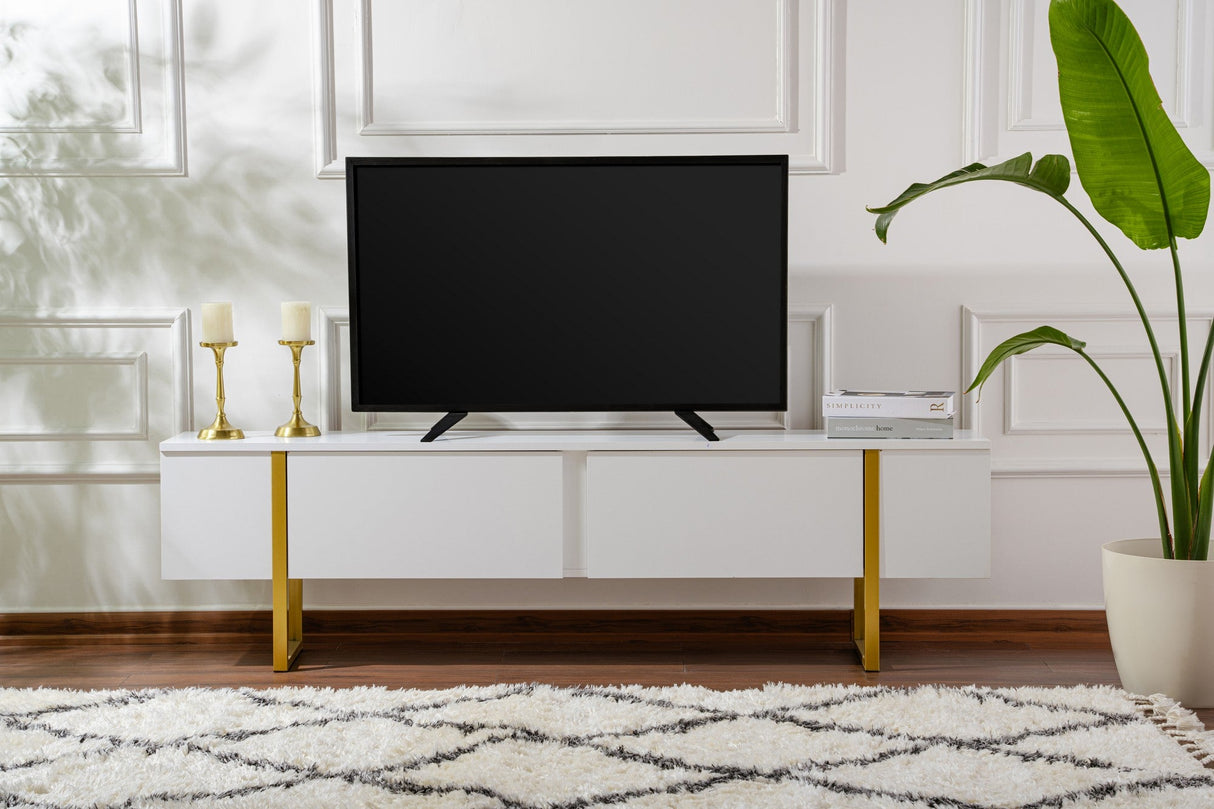 Comodă TV Serenity, Diverse culori, 180x30x50 cm - Alb - Auriu | SKU: 241NRD1312 | Comodă TV Serenity, 180x30x50 cm, varianta Alb - Auriu, produs pentru amenajarea locuinței, disponibil online în România la CasaMob
