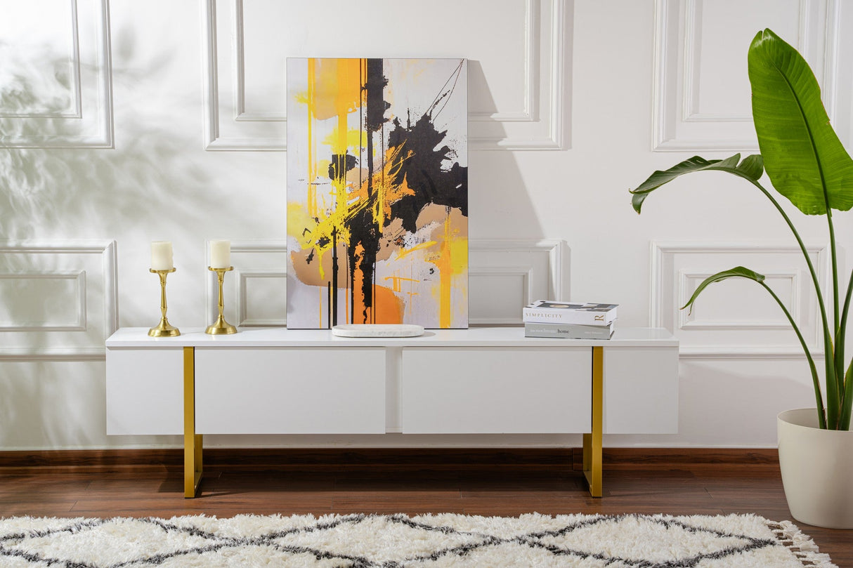 Comodă TV Serenity, Diverse culori, 180x30x50 cm - Alb - Auriu | SKU: 241NRD1312 | Comodă TV Serenity, 180x30x50 cm, varianta Alb - Auriu, produs pentru amenajarea locuinței, disponibil online în România la CasaMob