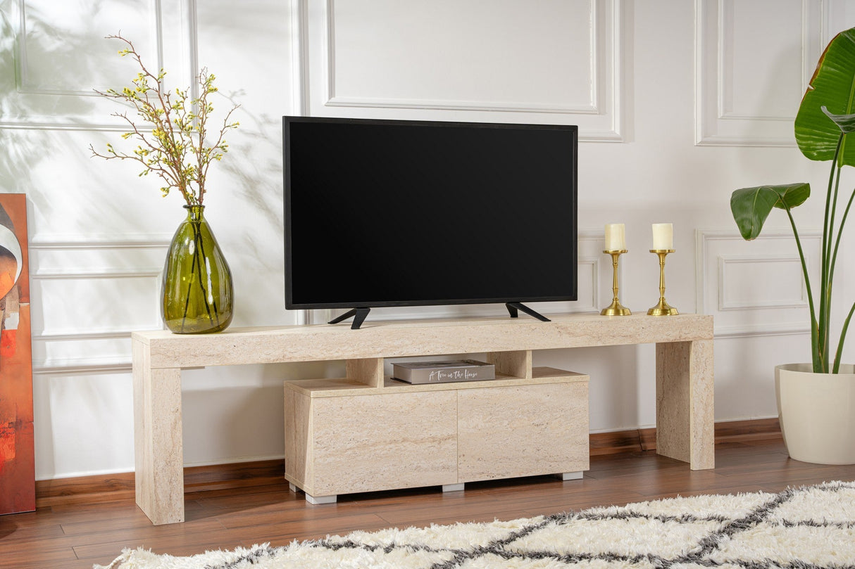 Comodă TV Enclave, Diverse culori, 180x31x50 cm - Travertin | SKU: 241NRD1320 | Comodă TV Enclave, 180x31x50 cm, varianta Travertin, produs pentru amenajarea locuinței, disponibil online în România la CasaMob
