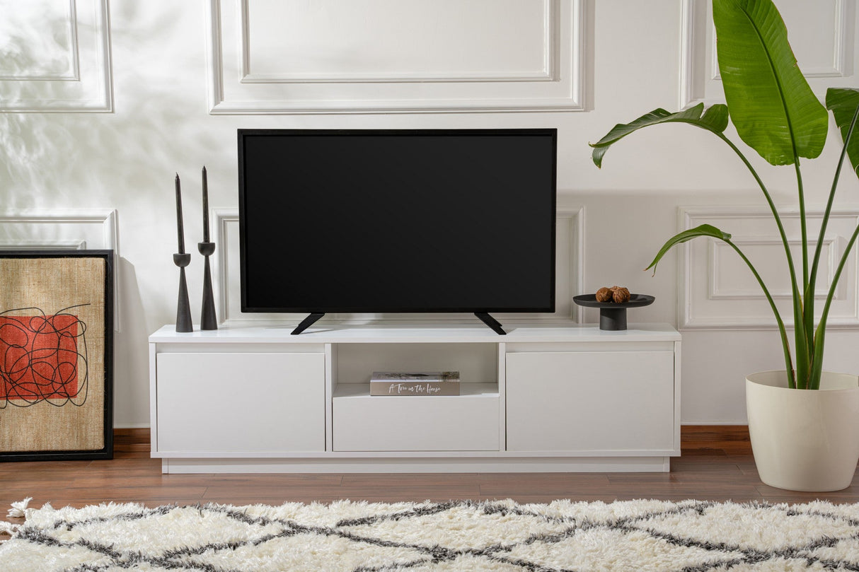 Comodă TV Vanguard, Diverse culori, 160x30x42 cm - Natural white | SKU: 241NRD1325 | Comodă TV Vanguard, 160x30x42 cm, varianta Natural white, produs pentru amenajarea locuinței, disponibil online în România la CasaMob