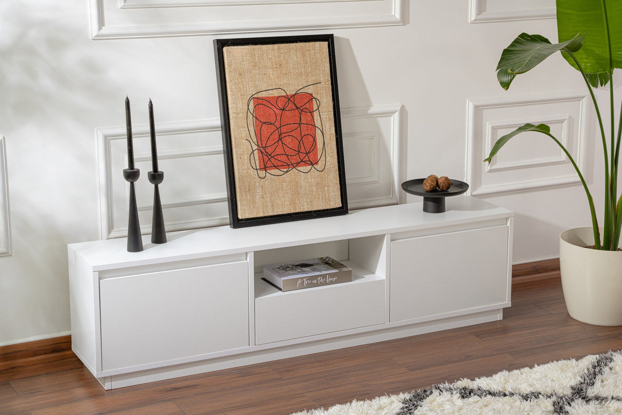 Comodă TV Vanguard, Diverse culori, 160x30x42 cm - Natural white | SKU: 241NRD1325 | Comodă TV Vanguard, 160x30x42 cm, varianta Natural white, produs pentru amenajarea locuinței, disponibil online în România la CasaMob