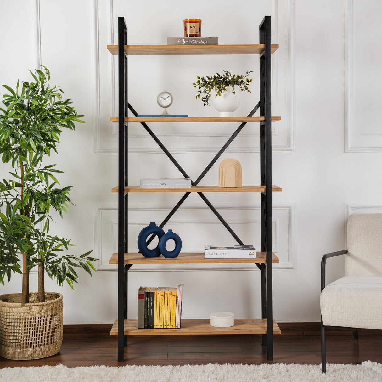 Bibliotecă Elysian, Diverse culori, 90x34x180 cm - Pin atlantic - Negru | SKU: 241NRD1332 | Bibliotecă Elysian, 90x34x180 cm, varianta Pin atlantic - Negru, produs pentru amenajarea locuinței, disponibil online în România la CasaMob