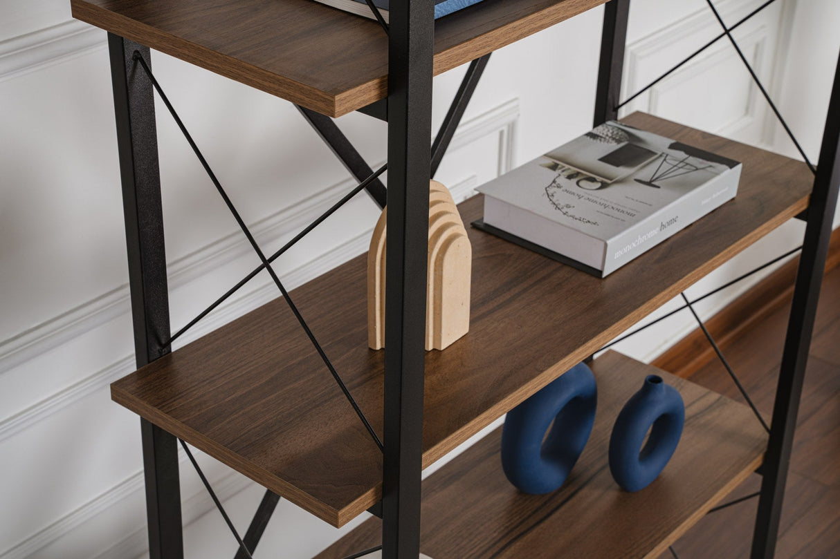 Bibliotecă Elysian, Diverse culori, 90x34x180 cm - Venezia walnut - Negru | SKU: 241NRD1333 | Bibliotecă Elysian, 90x34x180 cm, varianta Venezia walnut - Negru, produs pentru amenajarea locuinței, disponibil online în România la CasaMob