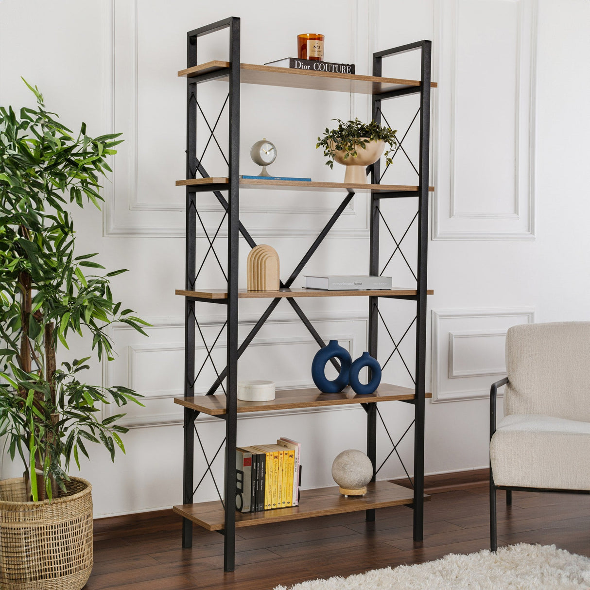 Bibliotecă Elysian, Diverse culori, 90x34x180 cm - Venezia walnut - Negru | SKU: 241NRD1333 | Bibliotecă Elysian, 90x34x180 cm, varianta Venezia walnut - Negru, produs pentru amenajarea locuinței, disponibil online în România la CasaMob