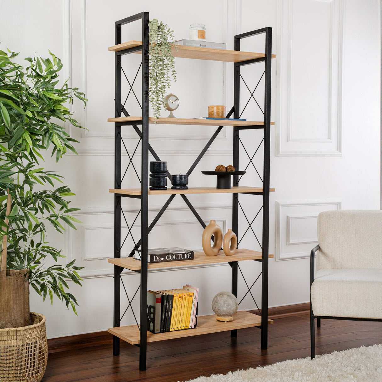 Bibliotecă Elysian, Diverse culori, 90x34x180 cm - Stejar - Negru | SKU: 241NRD1334 | Bibliotecă Elysian, 90x34x180 cm, varianta Stejar - Negru, produs pentru amenajarea locuinței, disponibil online în România la CasaMob