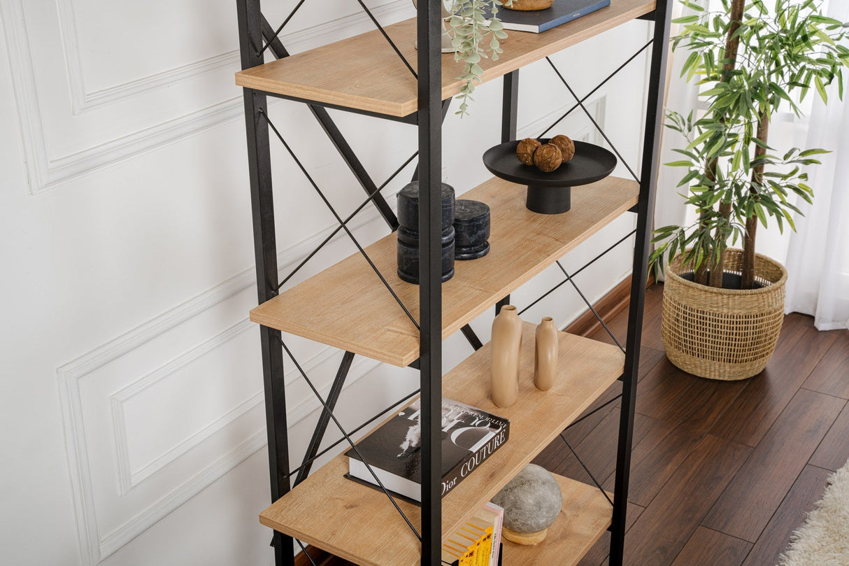 Bibliotecă Elysian, Diverse culori, 90x34x180 cm - Stejar - Negru | SKU: 241NRD1334 | Bibliotecă Elysian, 90x34x180 cm, varianta Stejar - Negru, produs pentru amenajarea locuinței, disponibil online în România la CasaMob