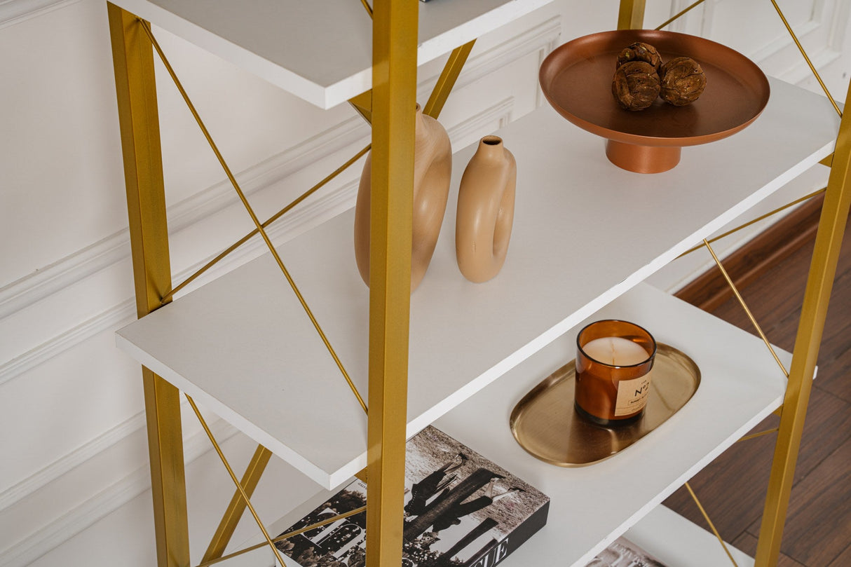 Bibliotecă Elysian, Diverse culori, 90x34x180 cm - Alb - Auriu | SKU: 241NRD1335 | Bibliotecă Elysian, 90x34x180 cm, varianta Alb - Auriu, produs pentru amenajarea locuinței, disponibil online în România la CasaMob