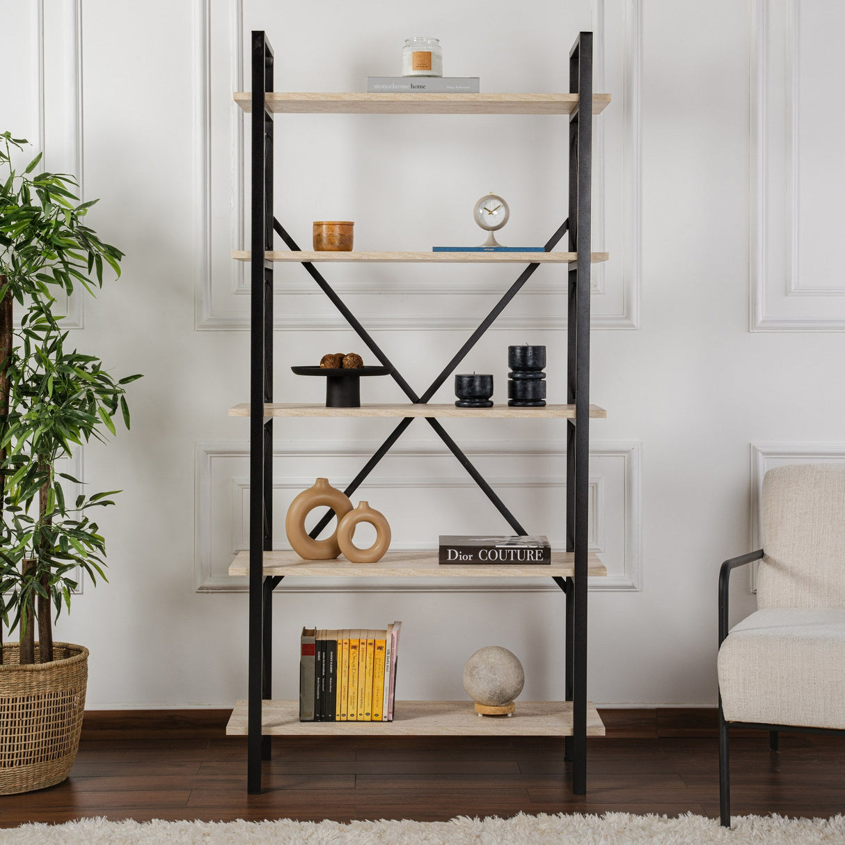 Bibliotecă Elysian, Diverse culori, 90x34x180 cm - Travertin - Negru | SKU: 241NRD1336 | Bibliotecă Elysian, 90x34x180 cm, varianta Travertin - Negru, produs pentru amenajarea locuinței, disponibil online în România la CasaMob