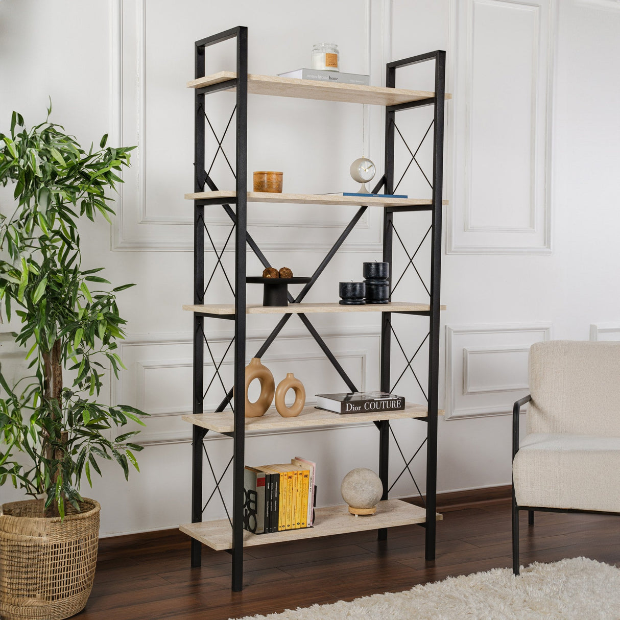 Bibliotecă Elysian, Diverse culori, 90x34x180 cm - Travertin - Negru | SKU: 241NRD1336 | Bibliotecă Elysian, 90x34x180 cm, varianta Travertin - Negru, produs pentru amenajarea locuinței, disponibil online în România la CasaMob