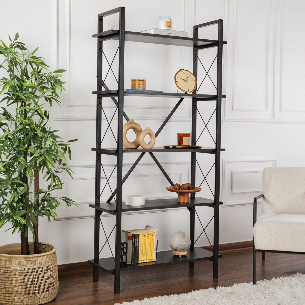 Bibliotecă Elysian, Diverse culori, 90x34x180 cm - Wood black - Negru | SKU: 241NRD1338 | Bibliotecă Elysian, 90x34x180 cm, varianta Wood black - Negru, produs pentru amenajarea locuinței, disponibil online în România la CasaMob