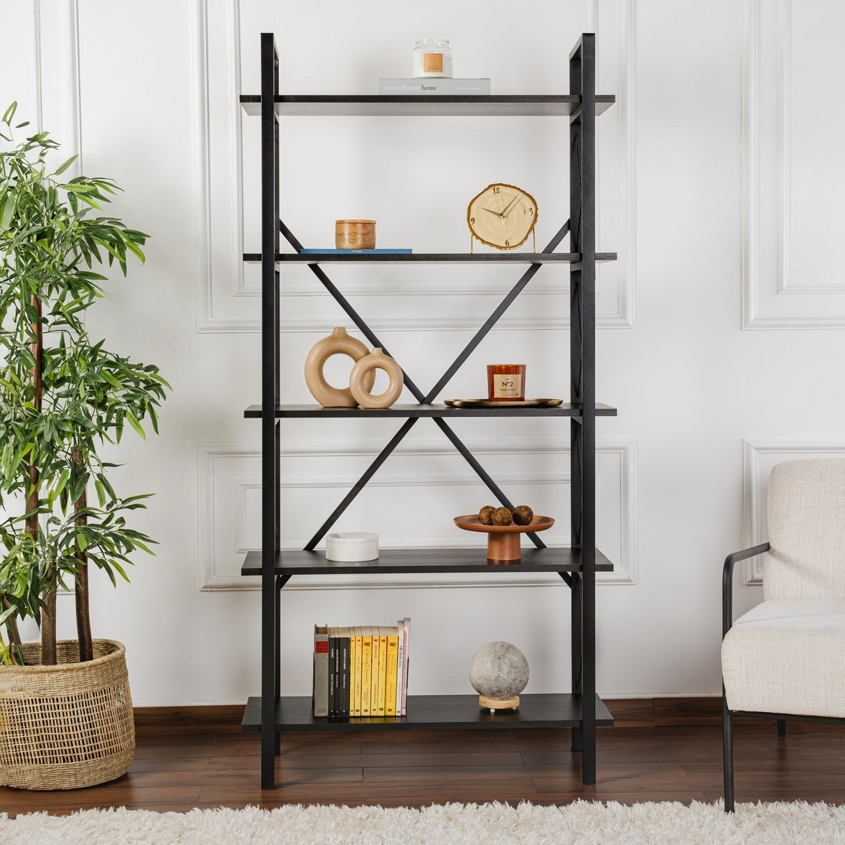 Bibliotecă Elysian, Diverse culori, 90x34x180 cm - Wood black - Negru | SKU: 241NRD1338 | Bibliotecă Elysian, 90x34x180 cm, varianta Wood black - Negru, produs pentru amenajarea locuinței, disponibil online în România la CasaMob