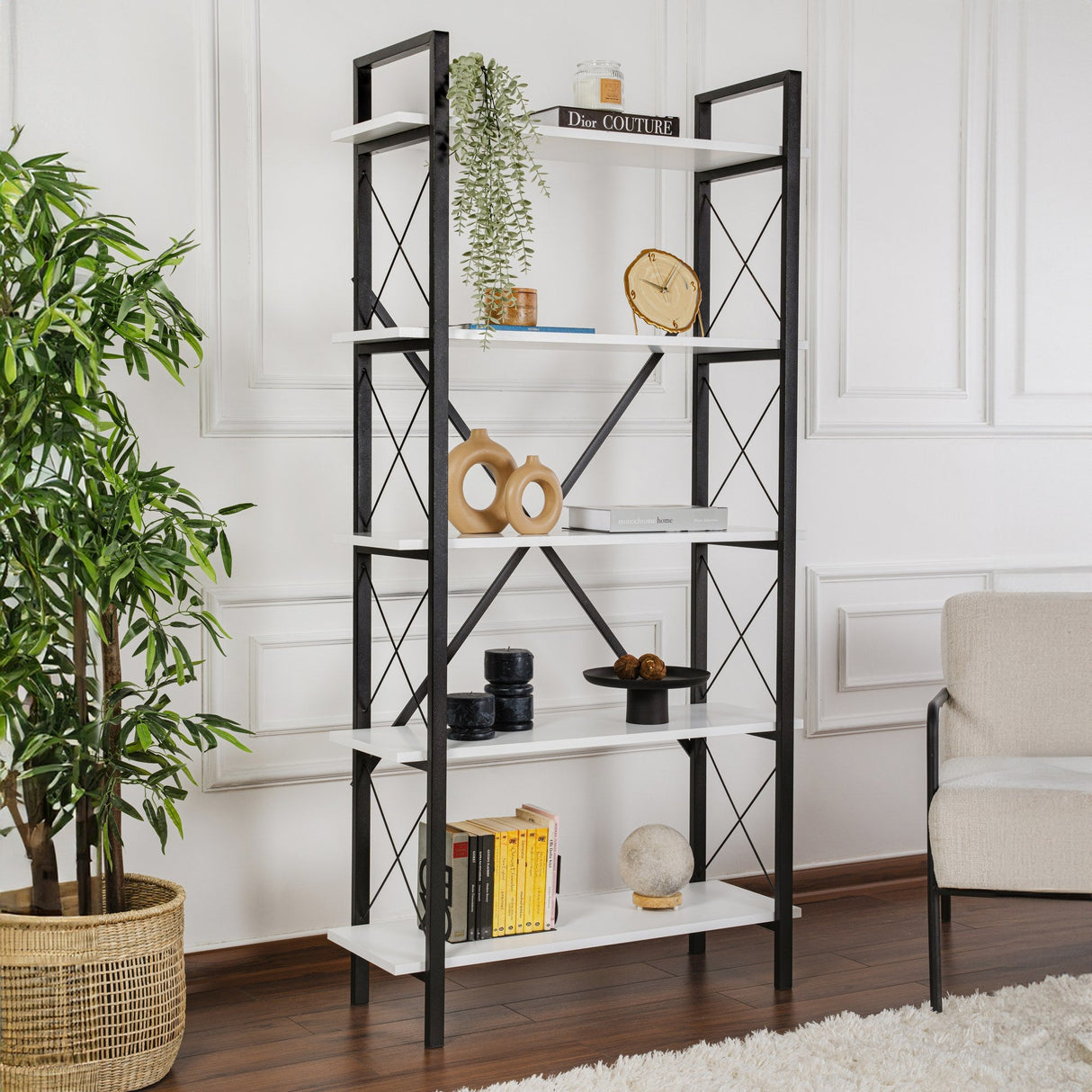 Bibliotecă Elysian, Diverse culori, 90x34x180 cm - Alb - Negru | SKU: 241NRD1339 | Bibliotecă Elysian, 90x34x180 cm, varianta Alb - Negru, produs pentru amenajarea locuinței, disponibil online în România la CasaMob