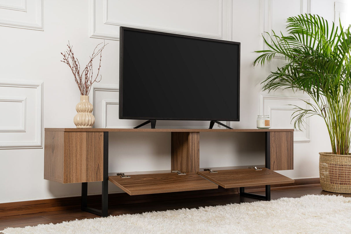 Comodă TV Serenity, Diverse culori, 180x30x50 cm - Venezia walnut - Negru | SKU: 241NRD1349 | Comodă TV Serenity, 180x30x50 cm, varianta Venezia walnut - Negru, produs pentru amenajarea locuinței, disponibil online în România la CasaMob