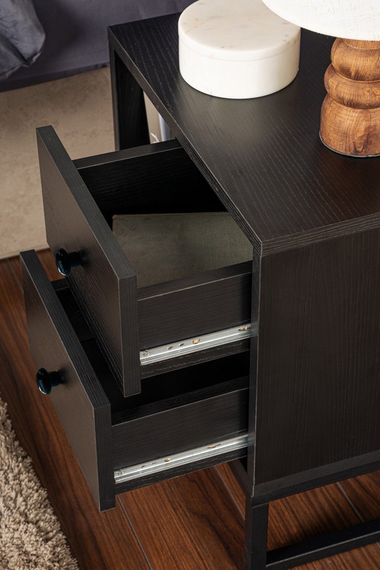 Noptieră Glimmer, Diverse culori, 45x30x50 cm - Wood black - Negru | SKU: 241NRD1411 | Noptieră Glimmer, 45x30x50 cm, varianta Wood black - Negru, produs pentru amenajarea locuinței, disponibil online în România la CasaMob