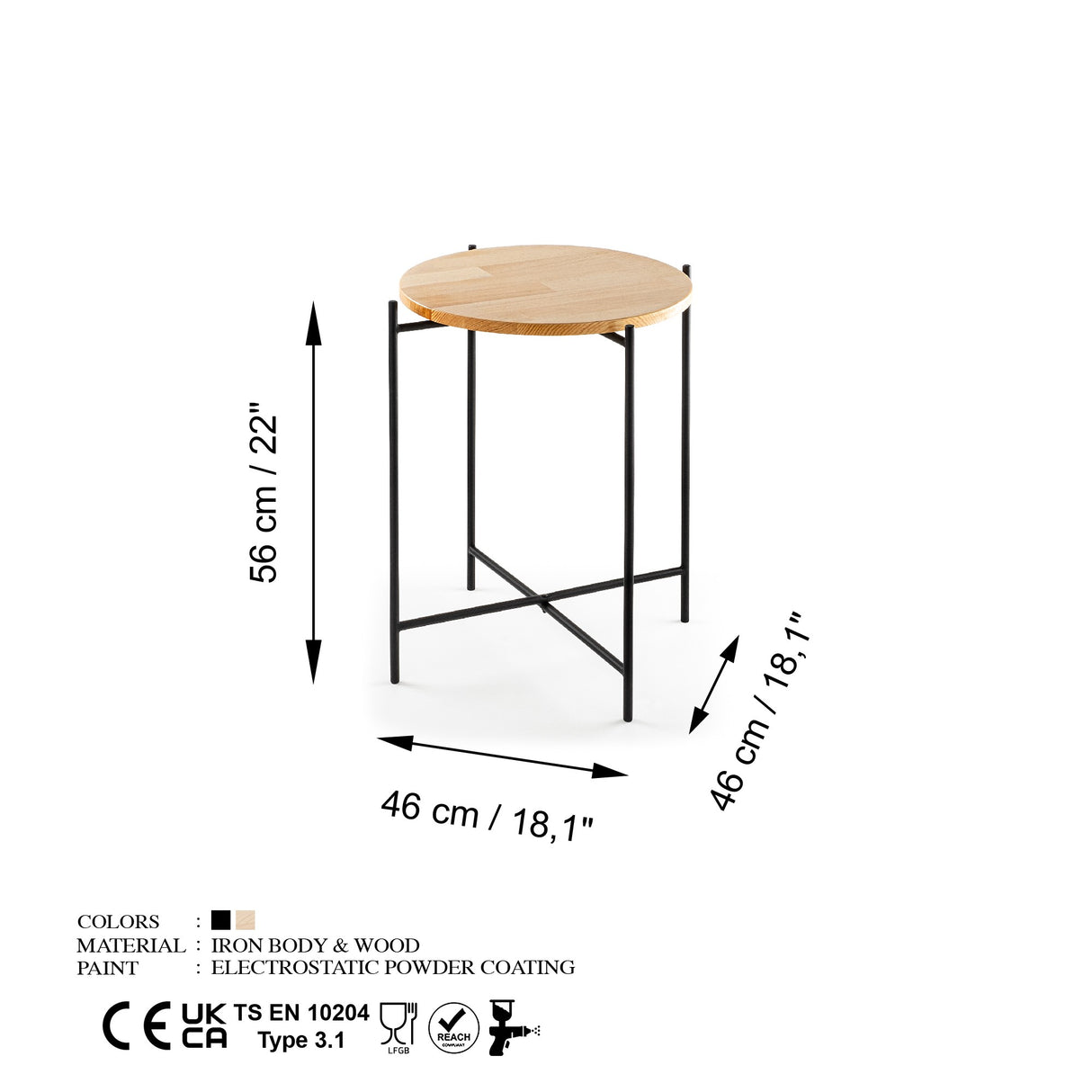 Măsuță de cafea Shb-004, Negru - Natur, 46x46x56 cm
