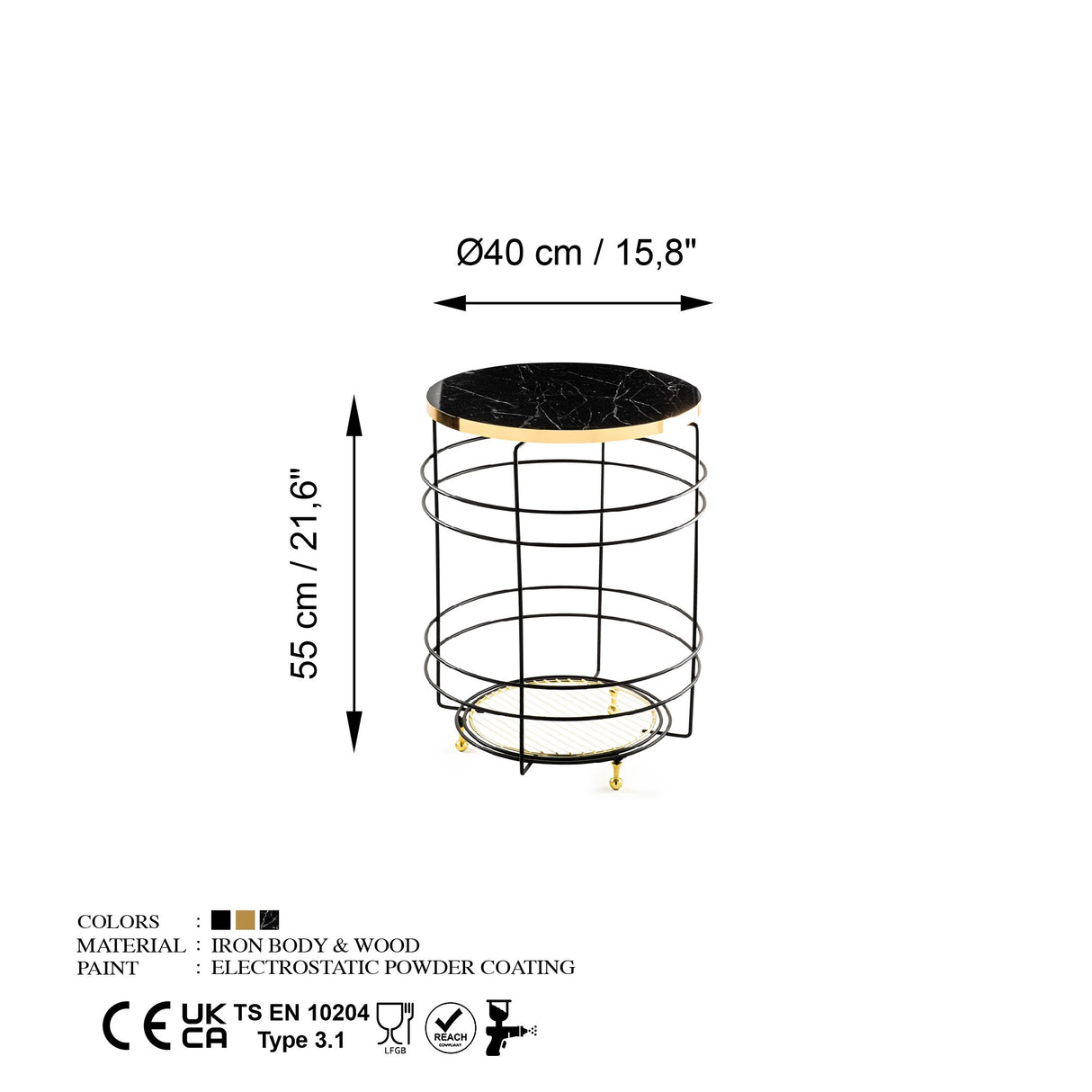 Măsuță de cafea Shb-006, Negru, Ø40x55 cm