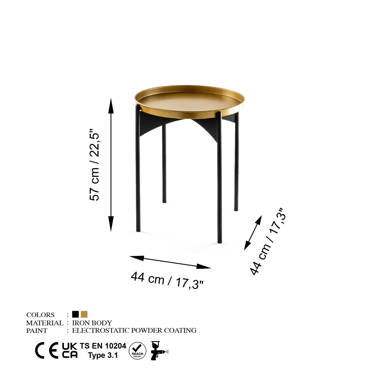 Măsuță de cafea Shb-002, Negru - Auriu, 44x44x57 cm