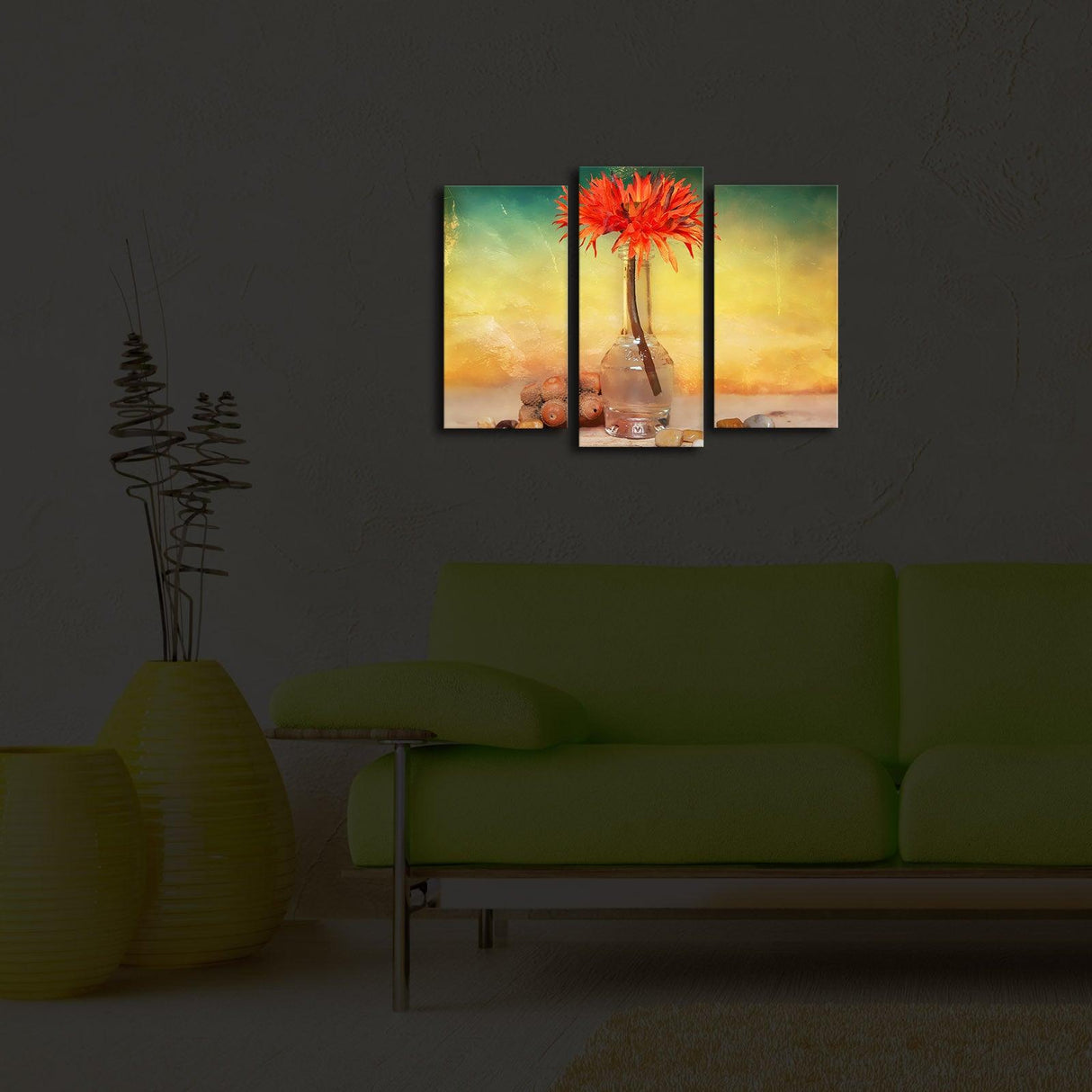 Tablou Canvas cu Led Floare Portacalie, Multicolor, 66 x 45 cm