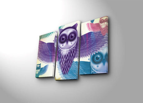 Tablou Canvas cu Led Bufnita Mov, Multicolor, 66 x 45 cm