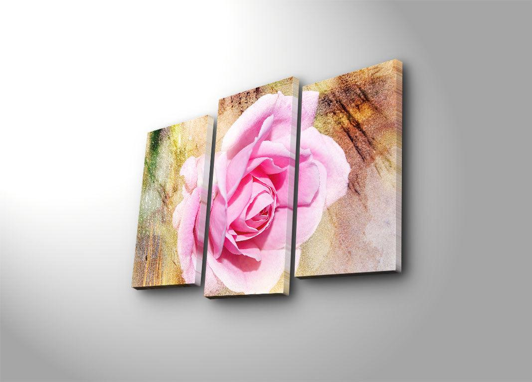 Tablou Canvas cu Led Trandafir Roz, Multicolor, 66 x 45 cm