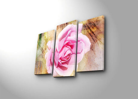 Tablou Canvas cu Led Trandafir Roz, Multicolor, 66 x 45 cm