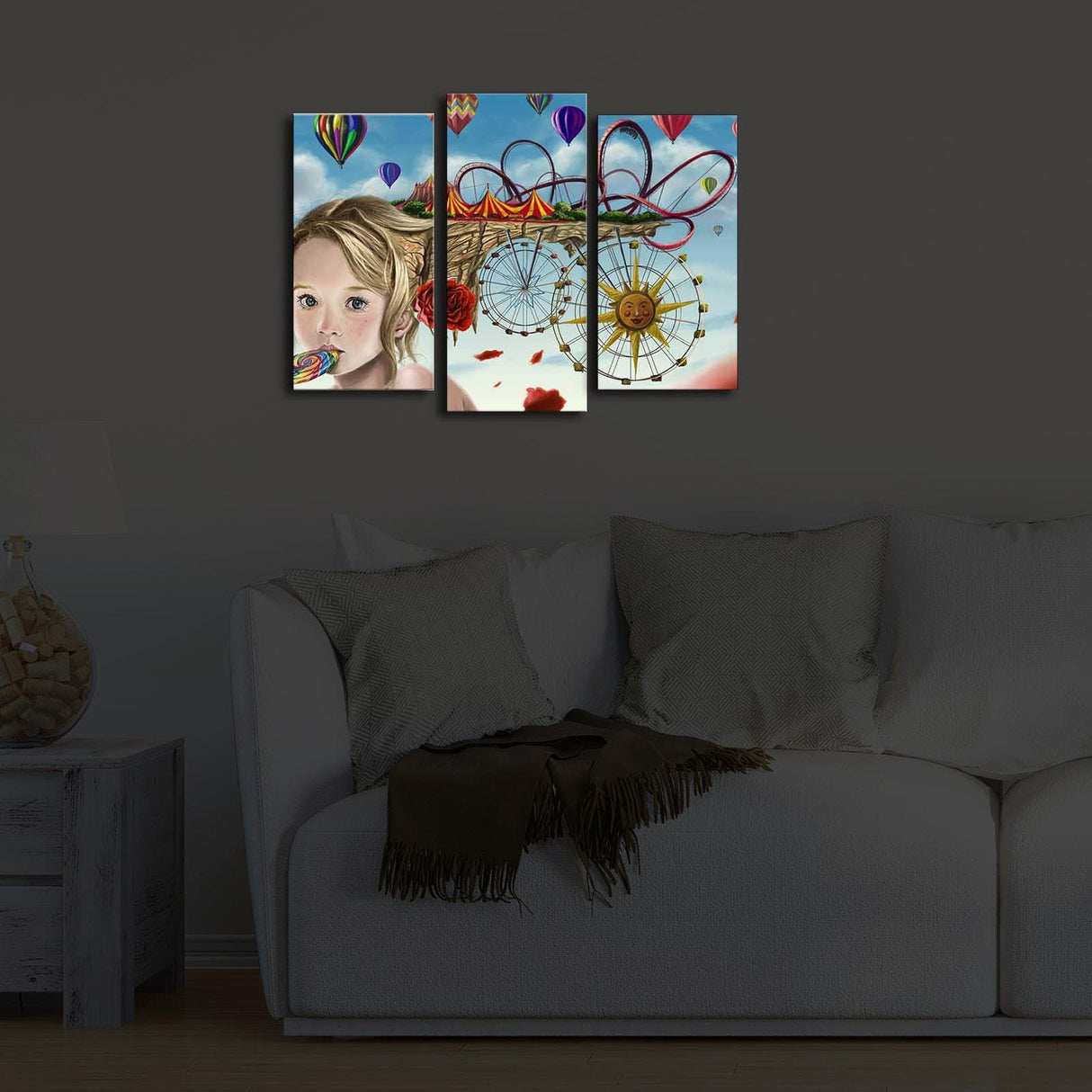 Tablou Canvas cu Led Parc de Distractie, Multicolor, 66 x 45 cm