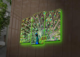 Tablou Canvas cu Led Paun Verde, Multicolor, 66 x 45 cm