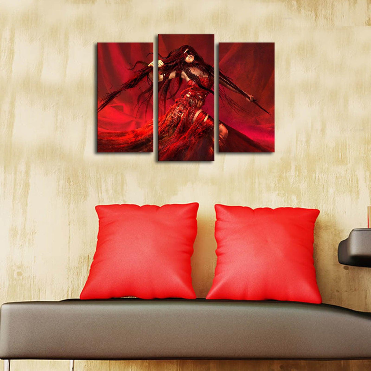 Tablou Canvas cu Led Lady in Red, Multicolor, 66 x 45 cm