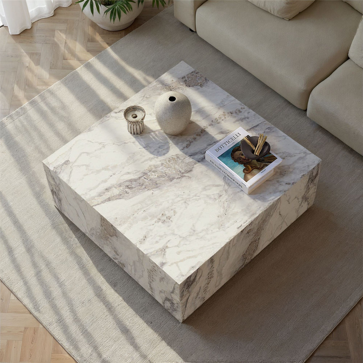 Măsuță de cafea Prizma, Freesia marble, 90x90x35 cm