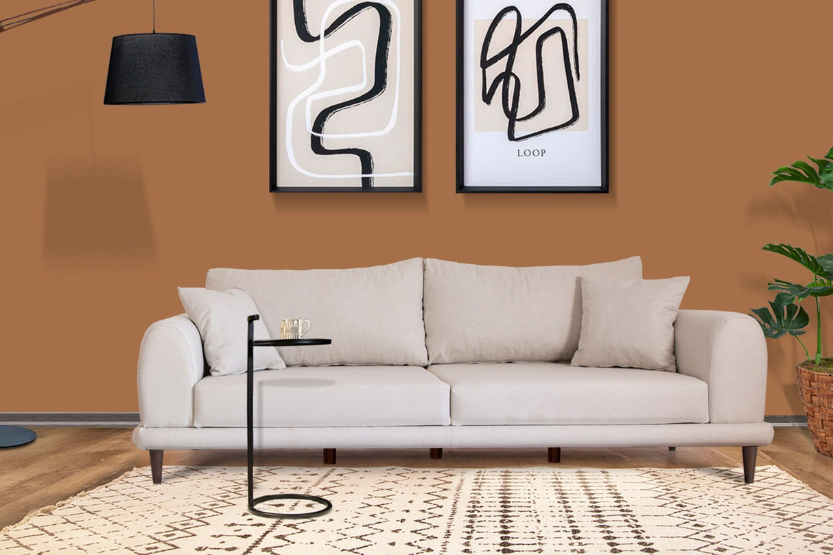 Canapea fixă 3 locuri Nero - NQ6-174, Ecru, 220x90x68 cm