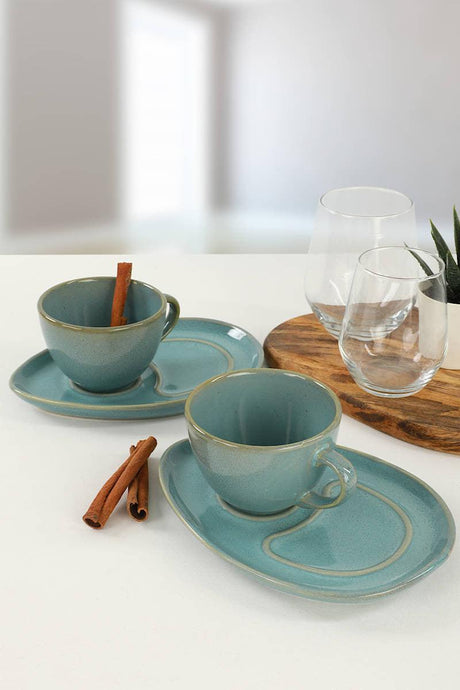 Set cești de cafea  Ocean Drip Coffee Presentation Set 4 Pieces for 2 People, Turcoaz, 9x9x9 cm