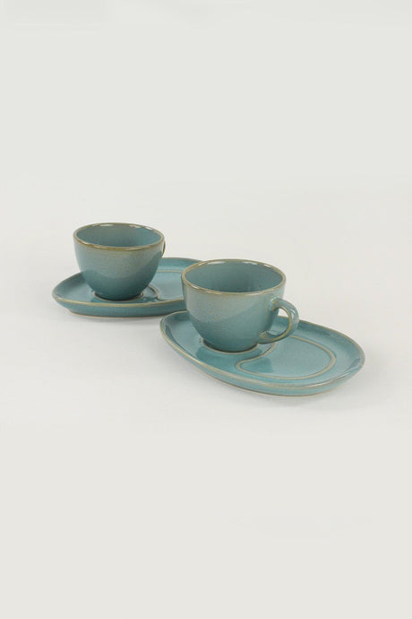 Set cești de cafea  Ocean Drip Coffee Presentation Set 4 Pieces for 2 People, Turcoaz, 9x9x9 cm