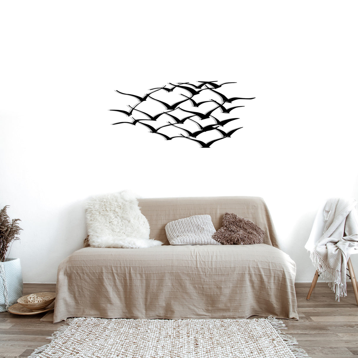 Decorațiune de perete din metal Herd Of Birds, Negru, 120x55x0 cm