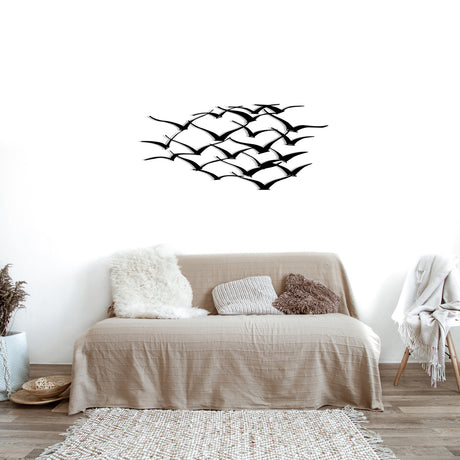 Decorațiune de perete din metal Herd Of Birds, Negru, 120x55x0 cm