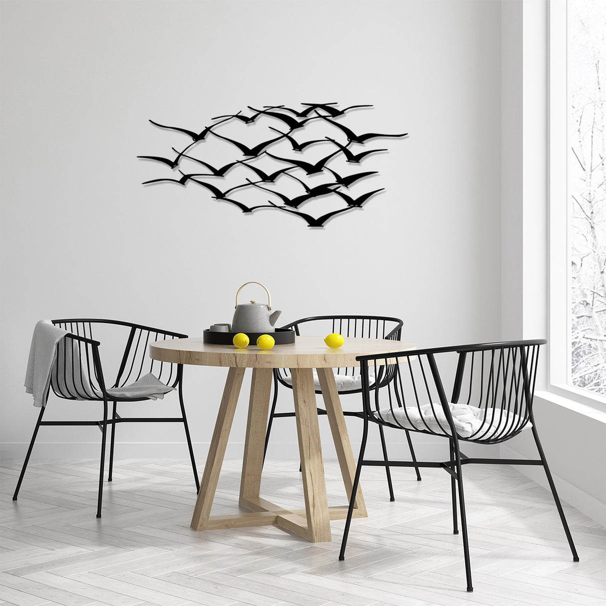Decorațiune de perete din metal Herd Of Birds, Negru, 120x55x0 cm
