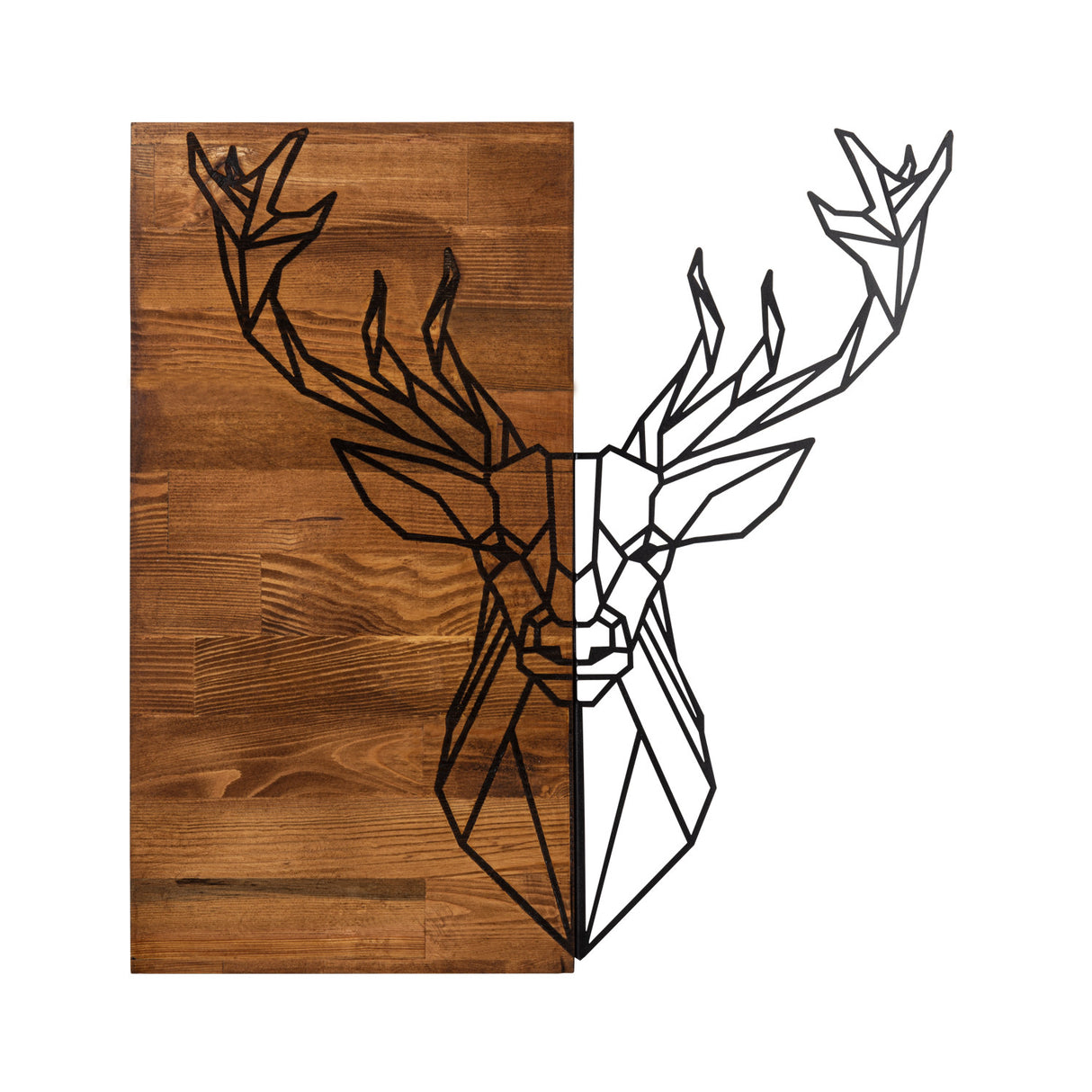 Decorațiune de perete din lemn Deer1, Negru - Nuc, 56x58x0 cm