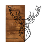 Decorațiune de perete din lemn Deer1, Negru - Nuc, 56x58x0 cm