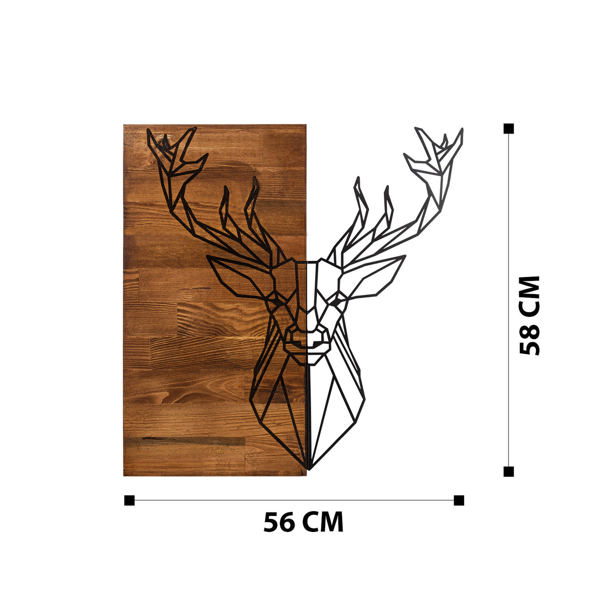 Decorațiune de perete din lemn Deer1, Negru - Nuc, 56x58x0 cm