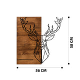 Decorațiune de perete din lemn Deer1, Negru - Nuc, 56x58x0 cm