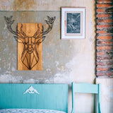 Decorațiune de perete din lemn Deer, Negru - Nuc, 61x66x0 cm